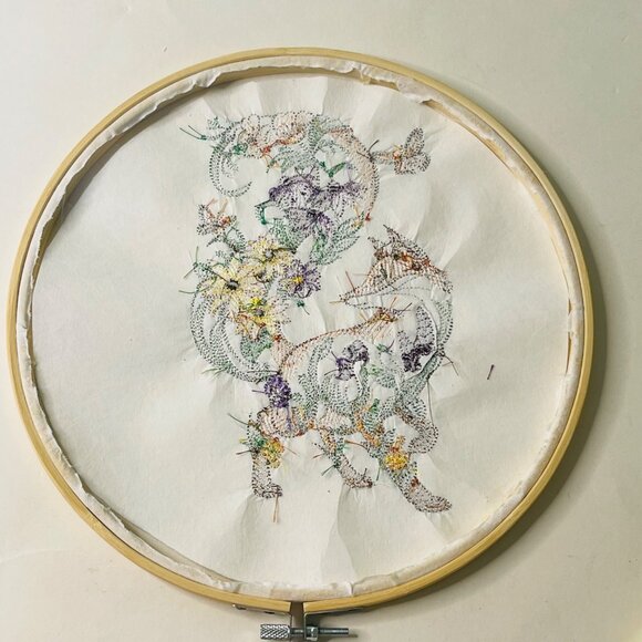 Flower Fox Butterfly Wall Art Embroidery Wood Hoop Frame 10.5" Handmade New - Picture 7 of 7